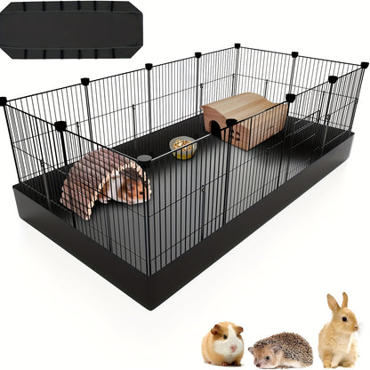Small Animal Playpen & Guinea Pig Cage – 48'' C&C Cage with PVC Bottom Liner, One-Hand Release Hook & Triple Fixing