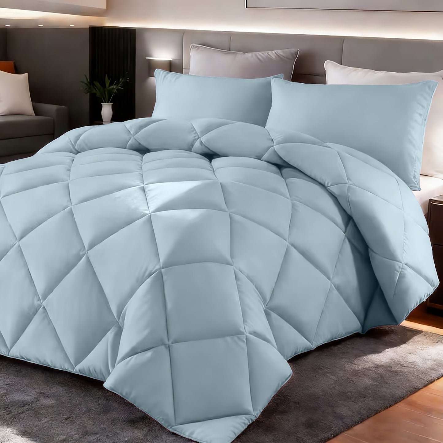 Comforter Set 2-3 Piece Rhombus Grid Luxury – Soft Lightweight Breathable Oversized Bedding Set with Pillowcases