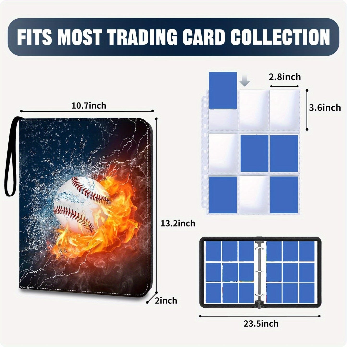 900-Slot Trading Card Storage Binder with 50 Removable 9-Pocket Pages and Zip-Around PU Cover