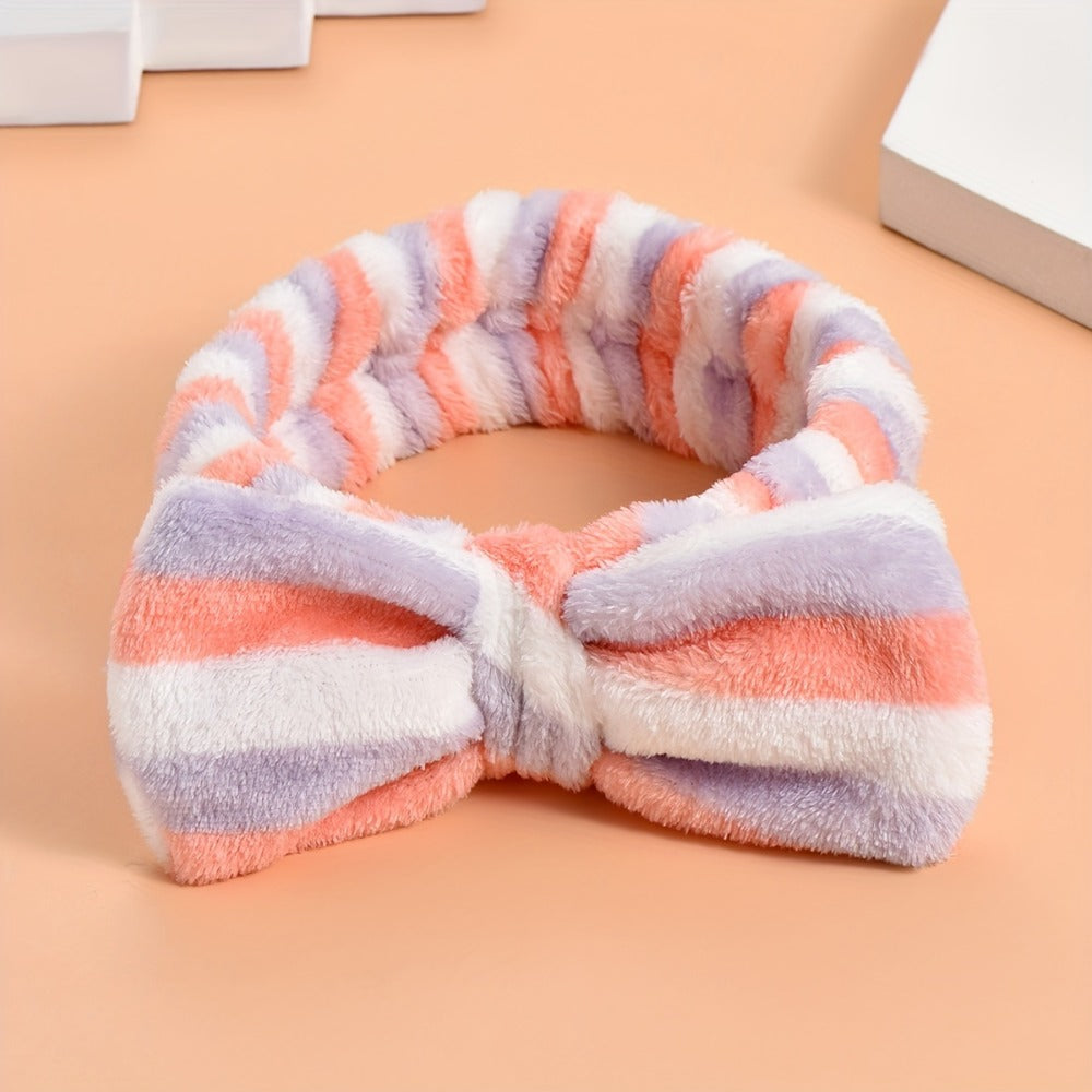 Bow Skincare Headbands for Women 6 Pack Patterned Soft Fabric Elastic Hair Bands for Makeup Spa Shower Face Washing Skincare Routine Beauty