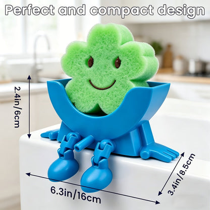 Character Sponge Holder Two-Pack with Black and Green Vented Sink Caddies, Curved Cradles and 6.3-Inch Width