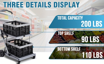 Two Tier Cart with 2 Storage Crates 360° Swivel Wheels, for Garden, Patio and Yard Use, with the Listed Configuration