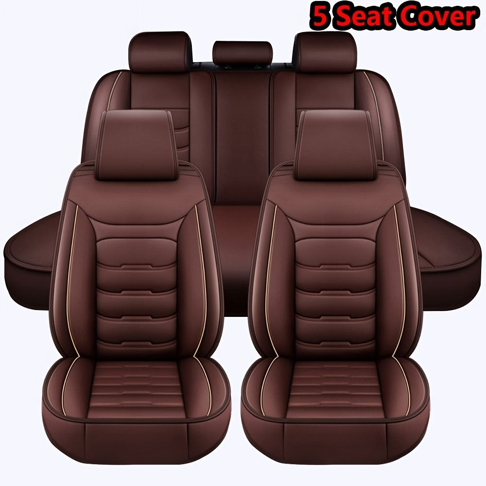 Car Seat Covers 5-Seat Faux Leather Set with Front Storage Pocket and Three Color Combinations