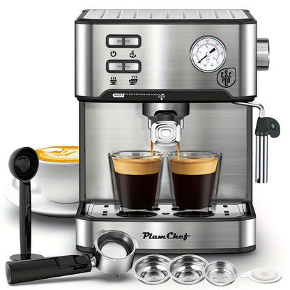 Espresso Machine Stainless Steel, Dual-Brew Coffee Maker with 54.1oz Water Tank, High-Pressure Steam Wand