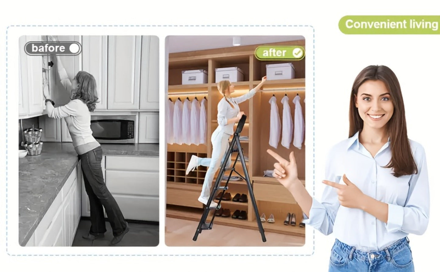 Folding Step Ladder 3 / 4 / 5 Step with Anti-Slip Pedal & Tool Tray, Portable Steel Step Stool for Adults