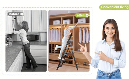 Folding Step Ladder 3 / 4 / 5 Step with Anti-Slip Pedal & Tool Tray, Portable Steel Step Stool for Adults