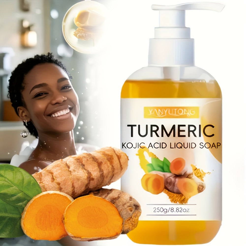 Turmeric Kojic Acid Liquid Soap 250g – Skin Brightening Body Wash for Dark Spots, Even Skin Tone, Deep Cleansing Rich Foam