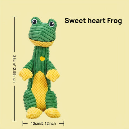 Dog Toy Squeaky Plush Deer or Frog Character for Chew, Tug, Fetch, Shake and Cuddle Play for All Breeds