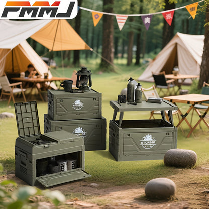 Army-Green Outdoor Storage Box with Flat Cover, Lift-Up Desktop or Front-Access Box Lid Options