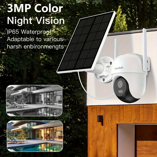 3MP Solar PTZ Outdoor Security Camera with 2.4GHz WiFi, Sold Alone or in One- or Two-Camera Solar Panel Packages