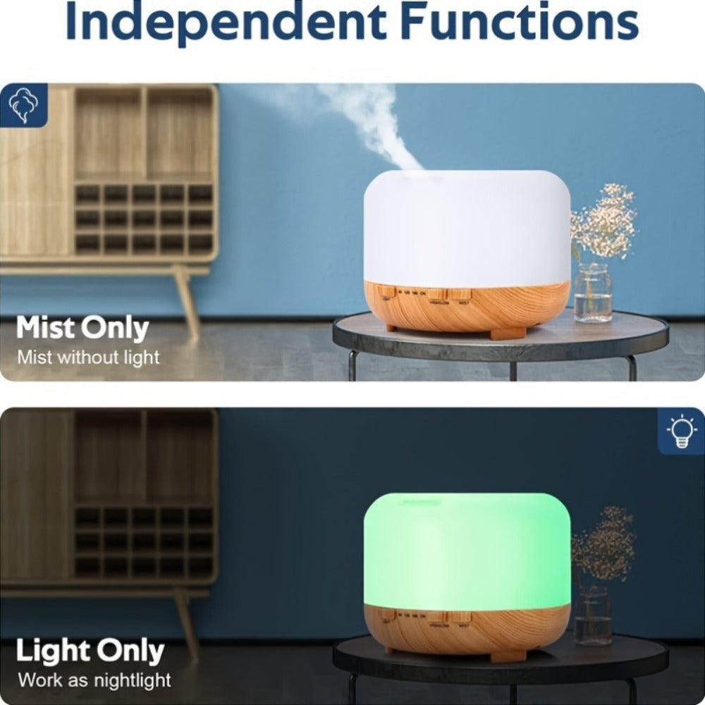 Large Room Essential Oil Diffuser 16.91oz, Timer, 7 Ambient LED Lights, No Water Auto-Off, Wood Grain Design for Home & Office