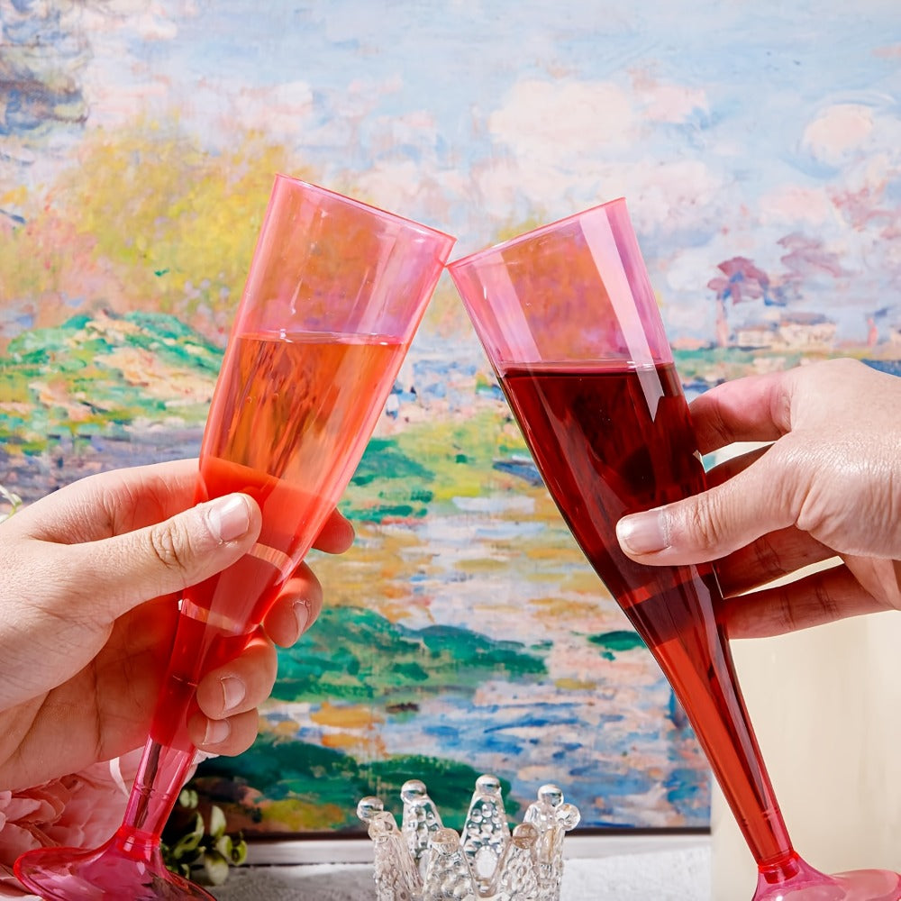 Pink 4.5-Ounce Stemmed Party Flutes in 25- or 50-Piece Packs for Toasts and Event Table Settings