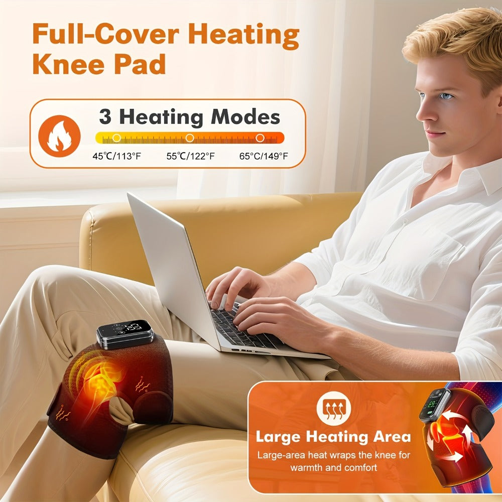 Heated Knee Massager with Heat and Vibration Massage, Wireless Portable Electric Knee Brace Wrap for Pain