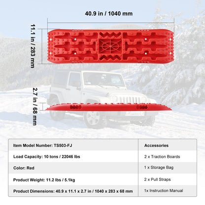 Traction Boards 2-Pack – 10-Ton Off-Road Vehicle Recovery Boards for Mud, Sand & Snow, High-Strength PP with Pull Straps & Storage Bag