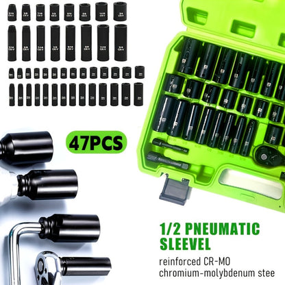 Impact Socket Set, 53-Piece Tool Set, 47-Piece 3/8" Drive & 34-Piece 1/2" Drive, SAE & Metric Sizes