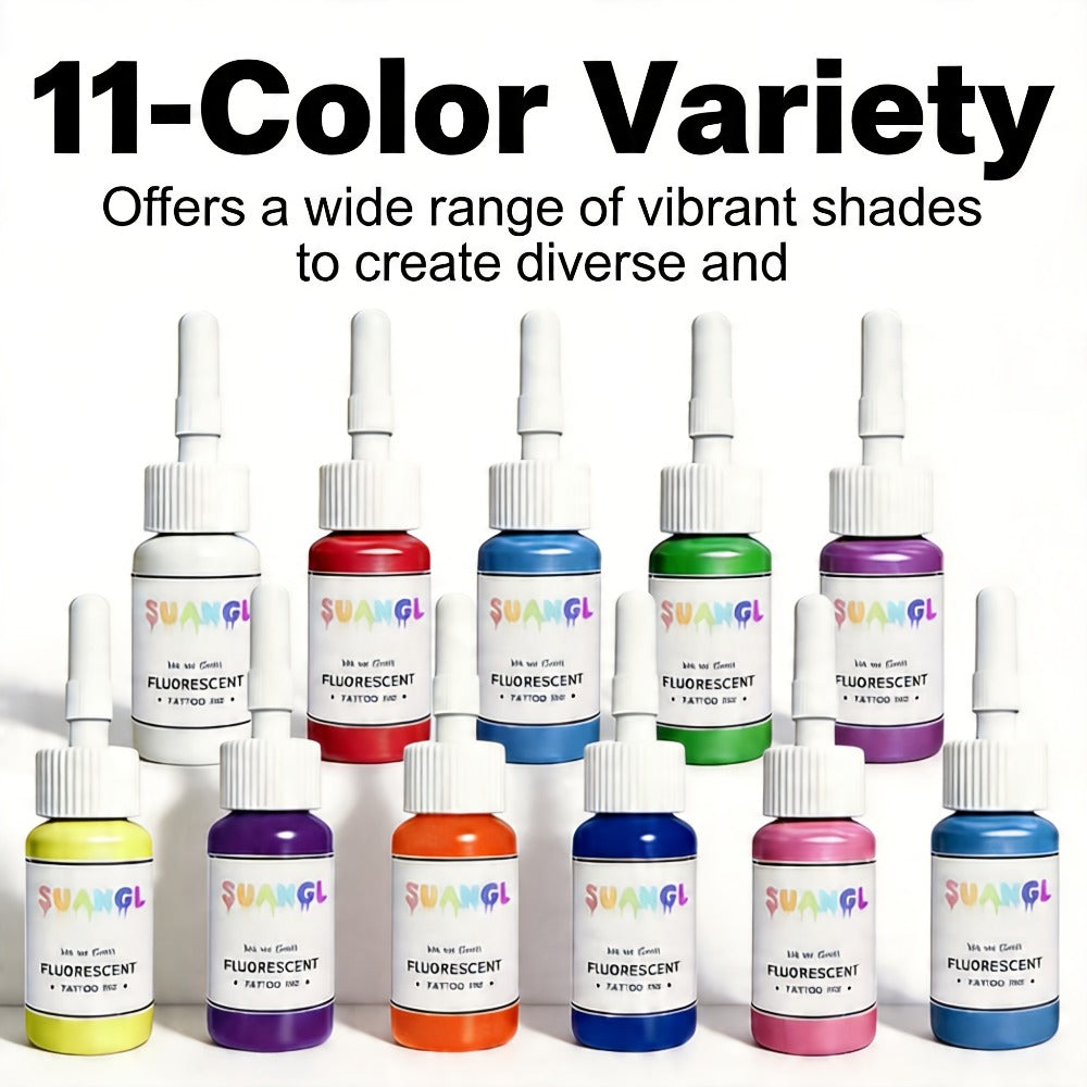 Tattoo Ink UV Fluorescent Set with 5ml Bottles in 5-, 8-, 11- or 15-Color Bottle Options with Item-Specific Color, Capacity and Bottle