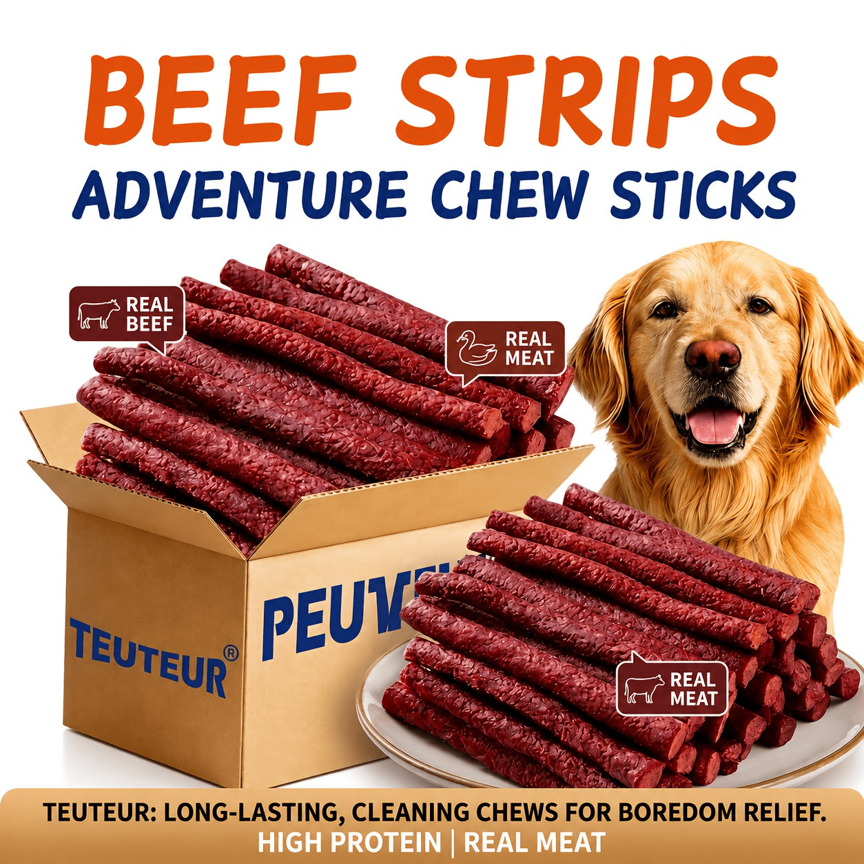 Dog Training Treats Beef Tendon Sticks – Natural High Protein Chews for Puppy Adult Small Medium Large Dogs