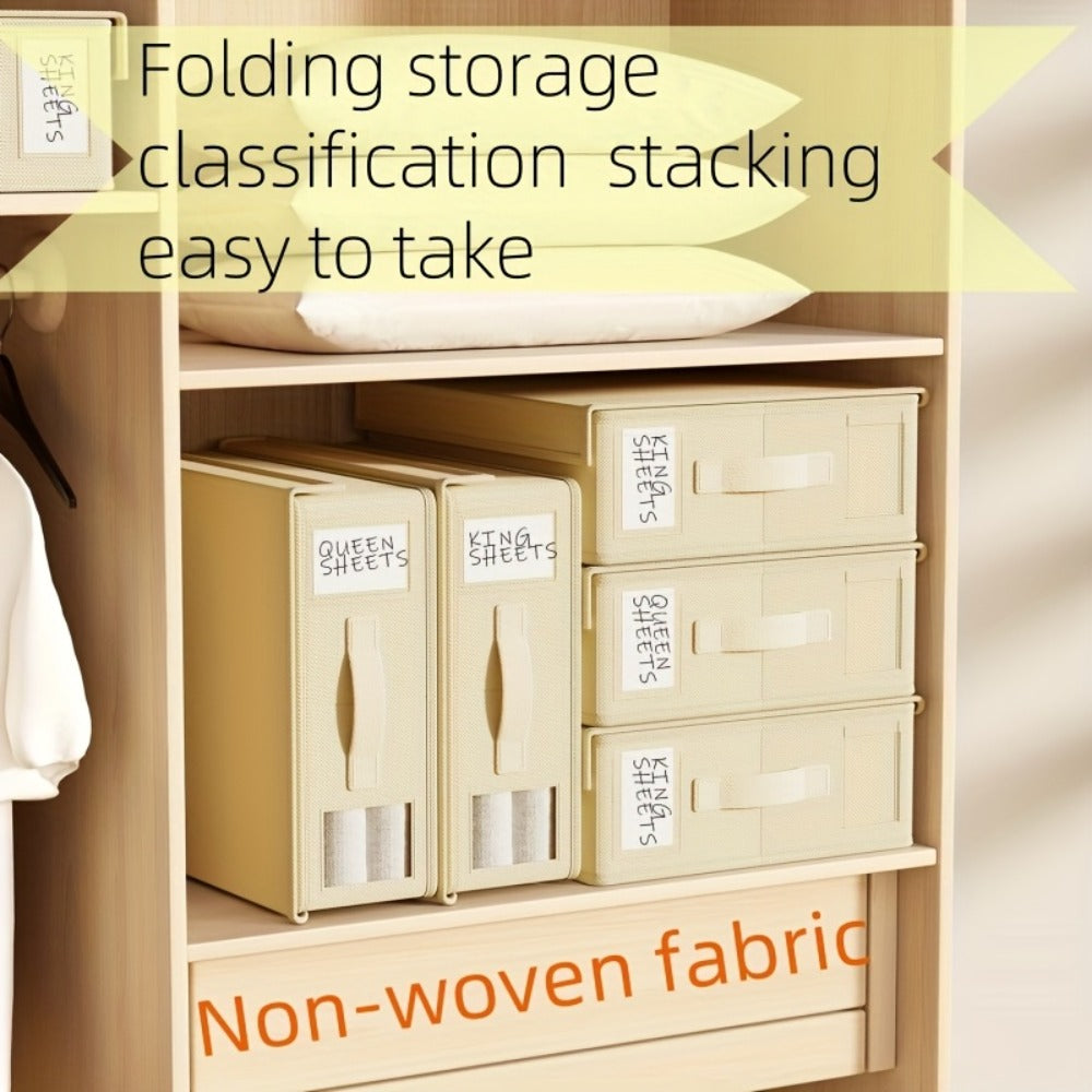 Four-Pack Bed Sheet Storage Boxes with Clear Windows, Labels and Oxford or Nonwoven Fabric Options