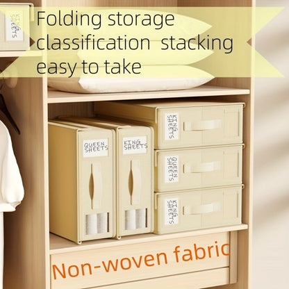 Four-Pack Bed Sheet Storage Boxes with Clear Windows, Labels and Oxford or Nonwoven Fabric Options