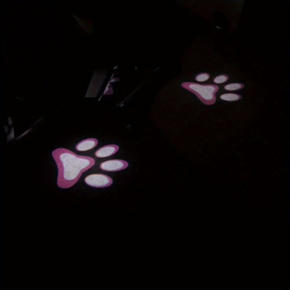 Two-Piece Car Door LED Projector Light Set with Paw-Print Pattern in Sky Blue, Pink or Amber