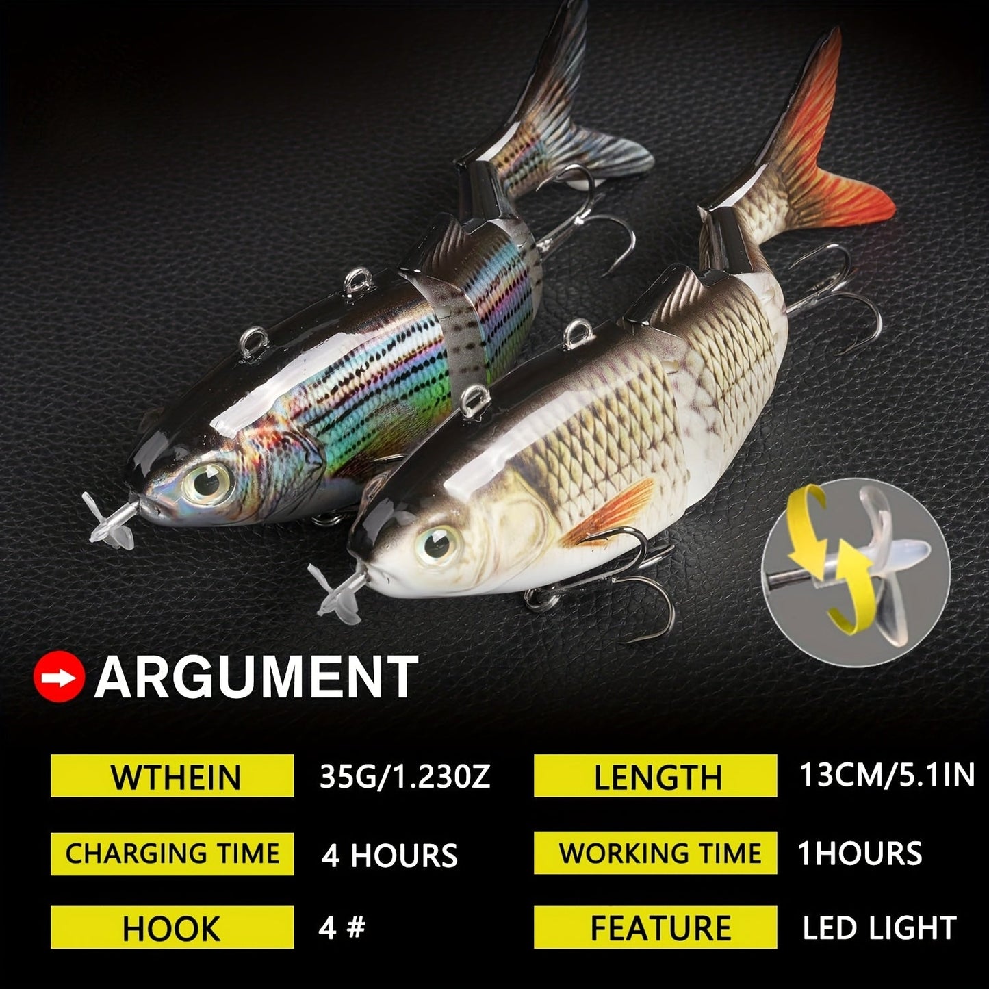 Electric Robotic Swimbait with USB Rechargeable LED Light – Multi-Jointed Wobbler Swimming Fishing Bait, Realistic Robot Fish Lure for Bass
