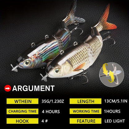 Electric Robotic Swimbait with USB Rechargeable LED Light – Multi-Jointed Wobbler Swimming Fishing Bait, Realistic Robot Fish Lure for Bass