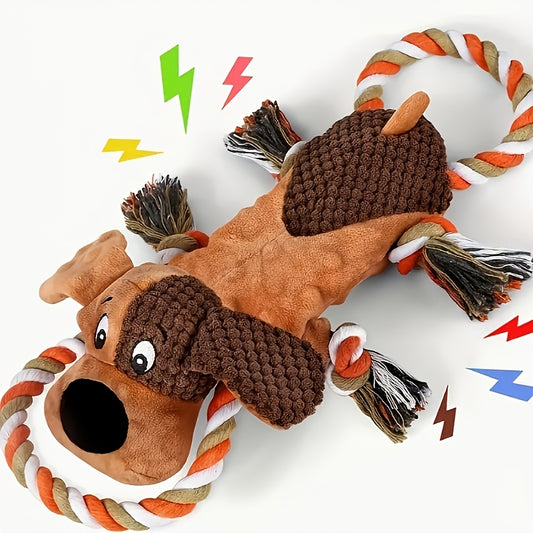 Dog Chew Toys, Squeaky Dog Toys for Aggressive Chewers – Interactive Tug of War Rope Toy, Crinkle Plush Chew Toys