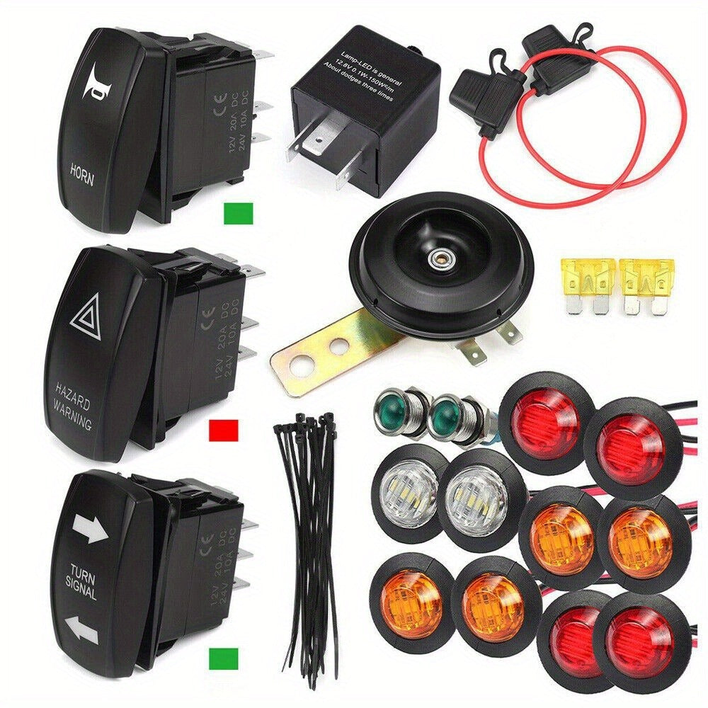Rocker Switch Turn Signal Kit for 4x4 Off-Road – Street Legal LED Lights, Horn & Hazard Switch Kit, 12V/24V Universal Fit for UTV
