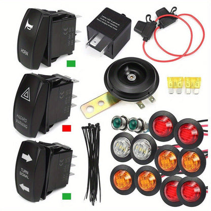 Rocker Switch Turn Signal Kit for 4x4 Off-Road – Street Legal LED Lights, Horn & Hazard Switch Kit, 12V/24V Universal Fit for UTV
