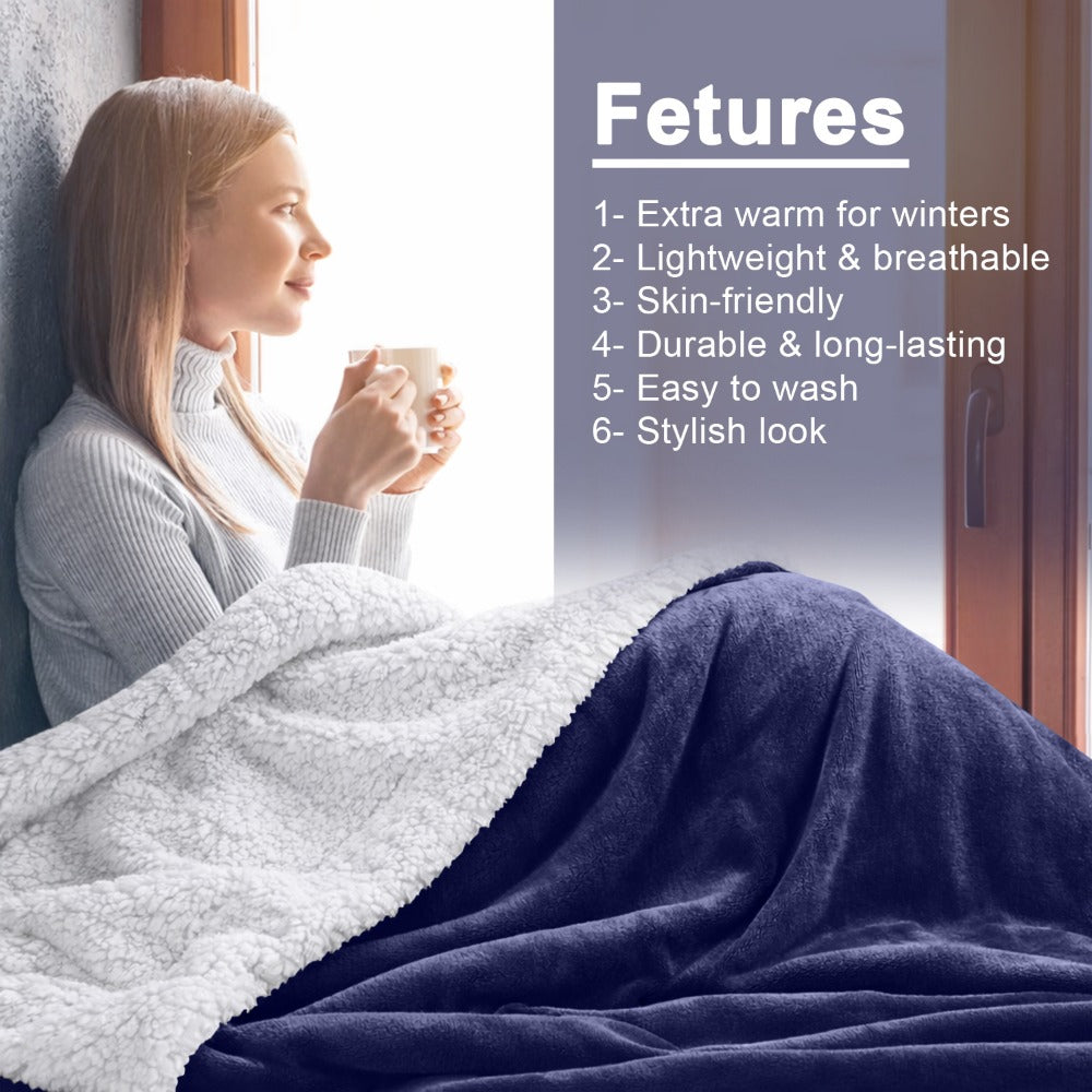 Sherpa Flannel Blanket, Double-Layer Ultra Throw for Bed, Sofa & Bedroom Decor, Better Sleep, 14 Colors