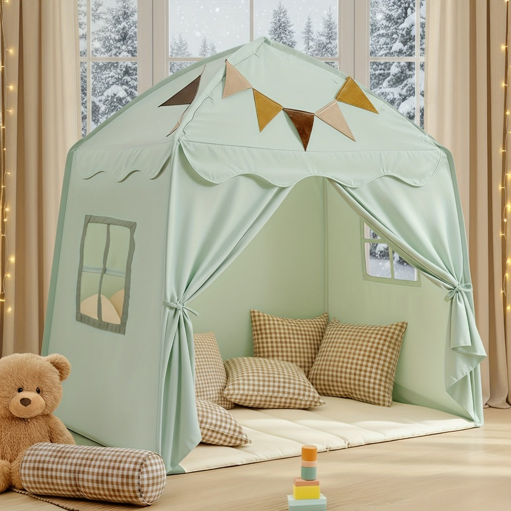 Kids Play Tent with Star Lights & Flags, Extra Large Indoor Outdoor Playhouse with Windows for Reading & Pretend Play