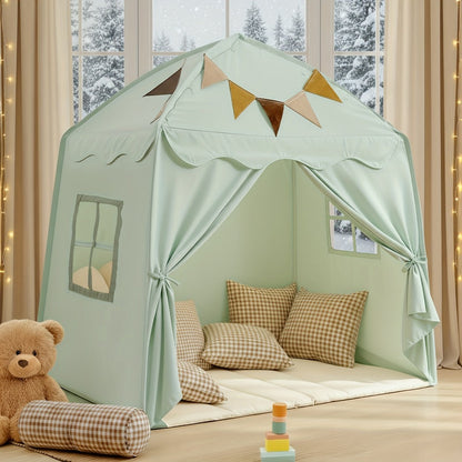 Kids Play Tent with Star Lights & Flags, Extra Large Indoor Outdoor Playhouse with Windows for Reading & Pretend Play
