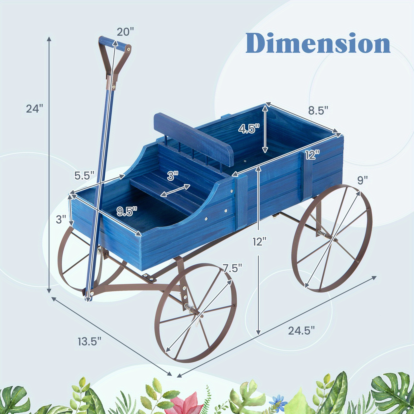 Garden Wagon Planter with Wheels – Rustic Fir Wood, 2-Section Planting Bed