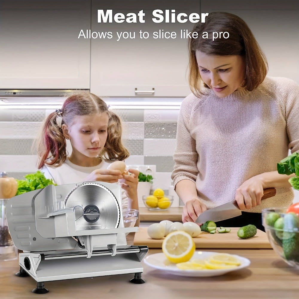 Electric Meat Slicer for Home, 6.7" Stainless Steel Blade, 150W Deli Food Slicer with Adjustable 0-15mm Thickness for Cold Cuts