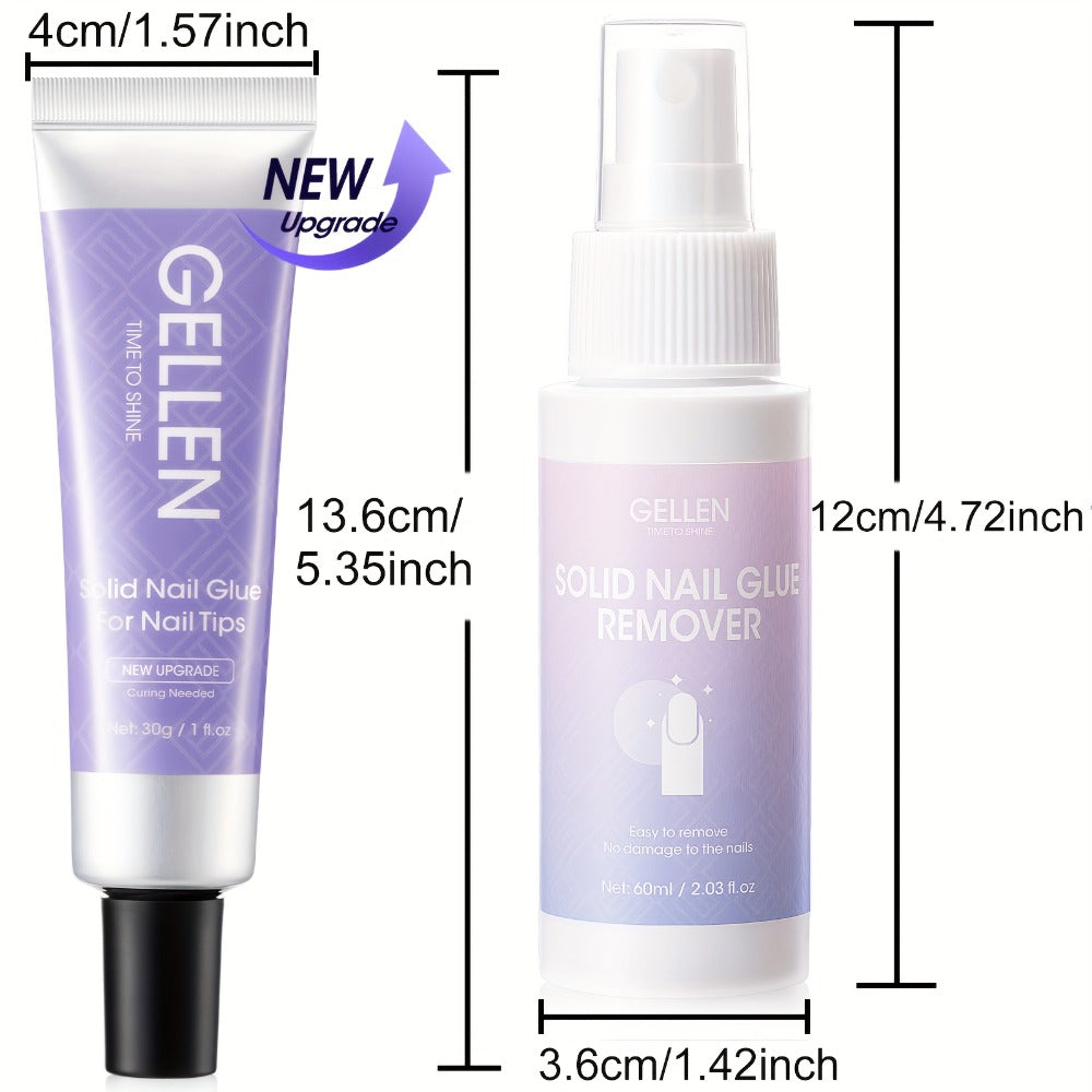 Press-On Nail Glue Gel Kit 30g with UV Lamp – Strong Long-Lasting Solid Nail Glue, 60ml Remover & Buffer for False Nails