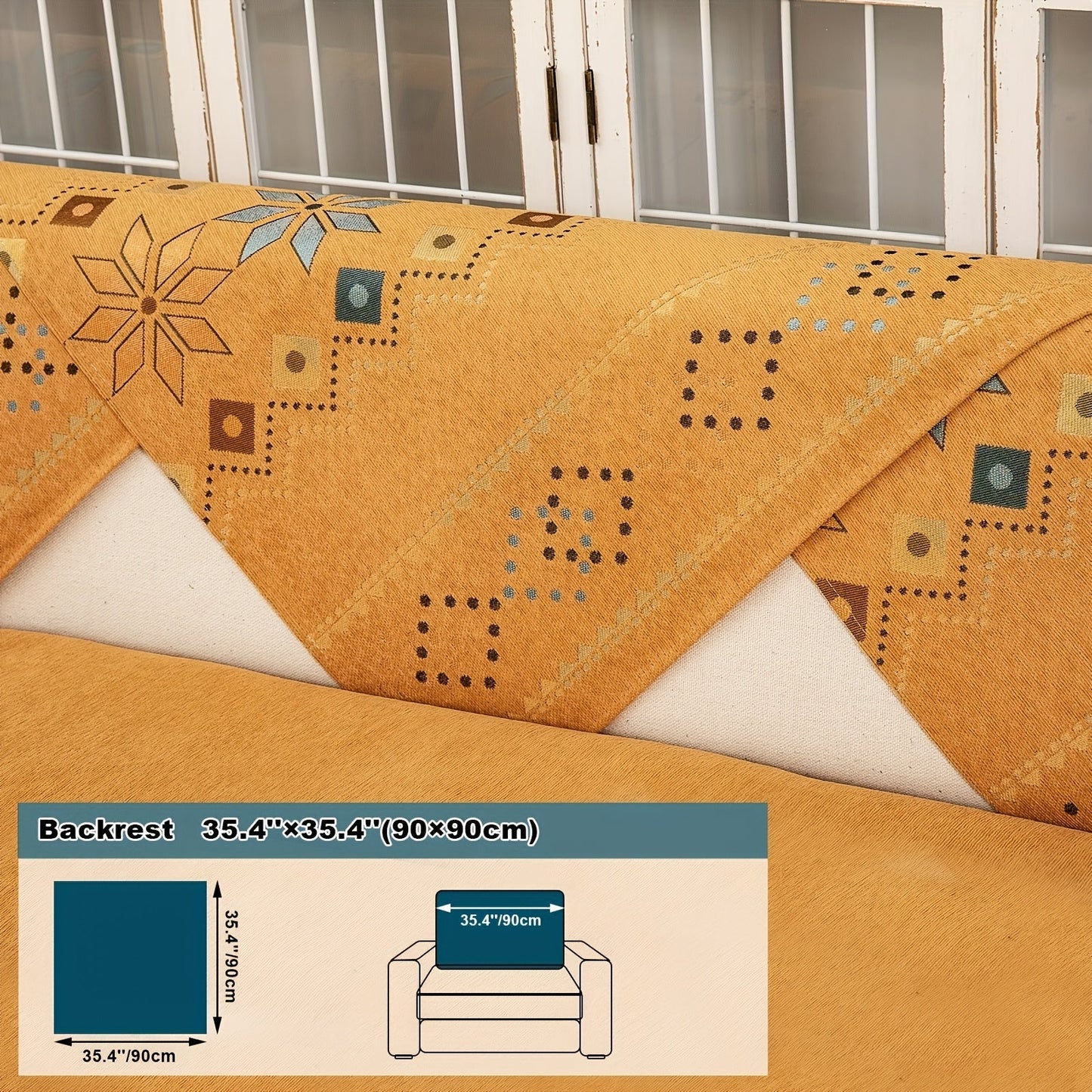Sofa Cover Bohemian Border Panels for 2, 3 or 4-Seater Sofas and Backrest in Grey, White or Orange