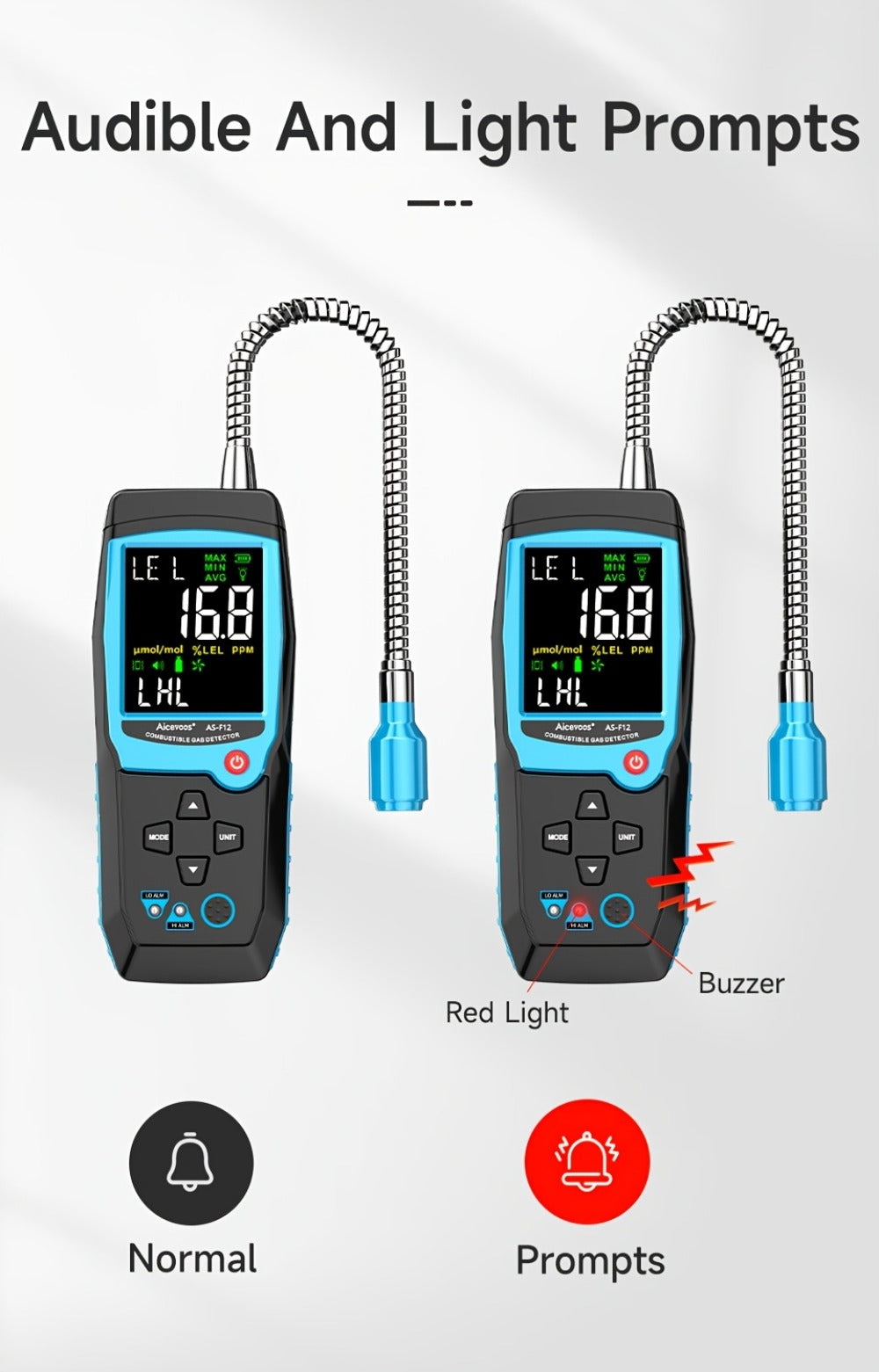 Gas Leak Detector Combustible Gas Detector Aicevoos AS-F12 Natural Gas Methane Tester Sound for Entryways, Bedrooms and Living Spaces