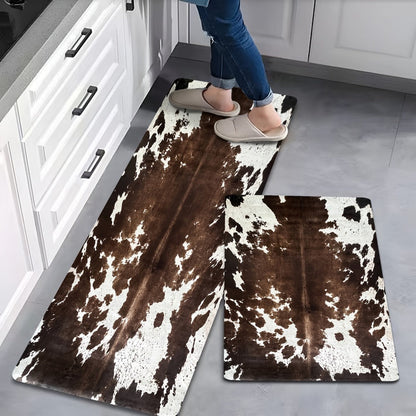Cowhide Patterned Kitchen Mats Set of 2 for Home Cooking, Dining and Outdoor Meals, with the Listed Configuration