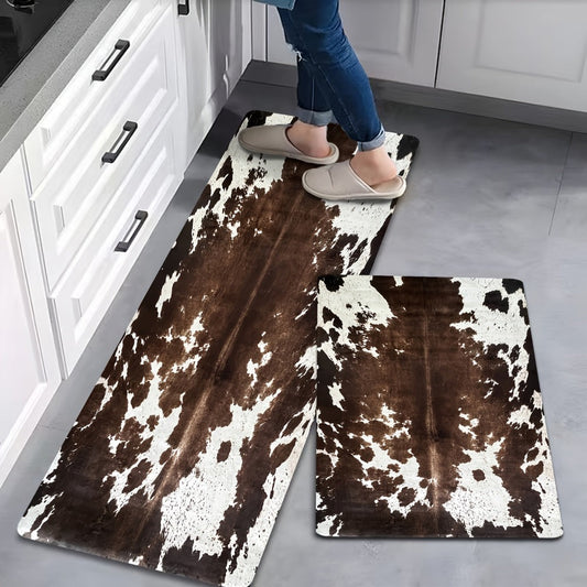 Cowhide Patterned Kitchen Mats Set of 2 for Home Cooking, Dining and Outdoor Meals, with the Listed Configuration