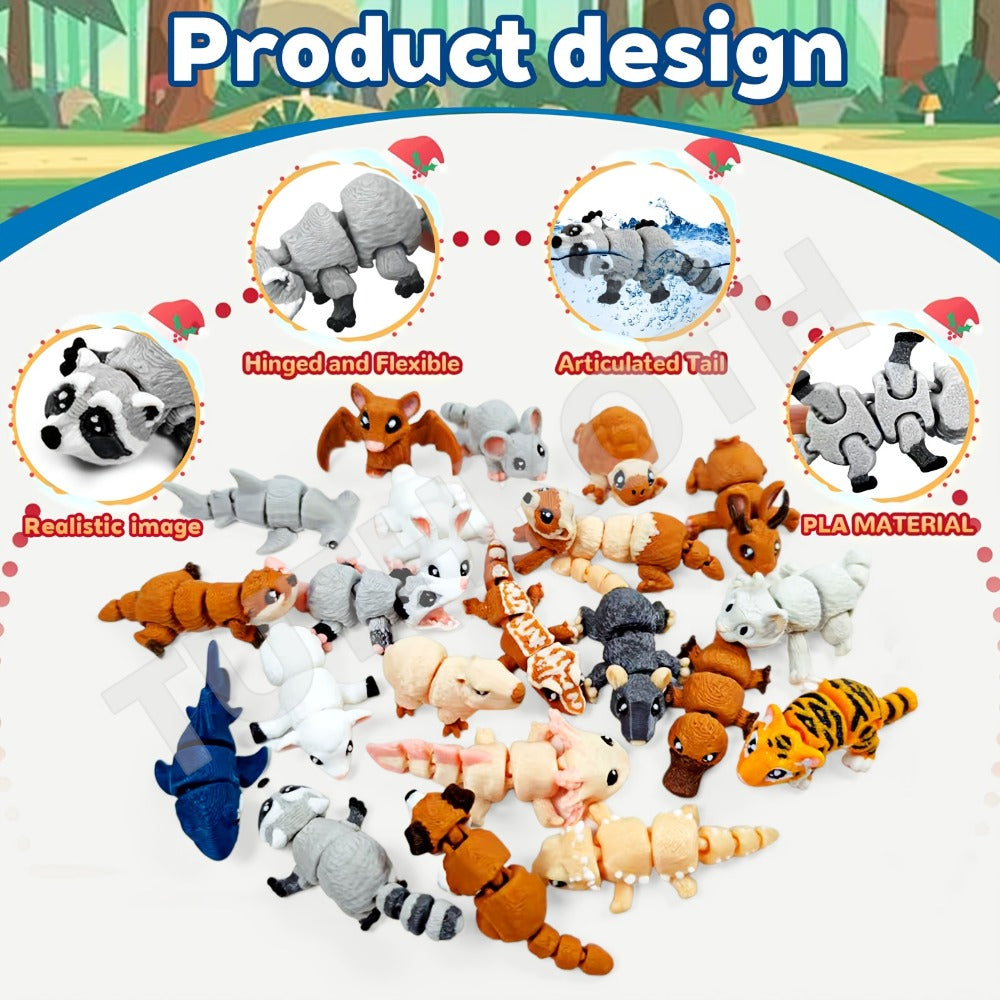 3D Printed Animal Figurines Set 21pcs, Mini Movable Joints Realistic Collectible Animal Statues for Adults