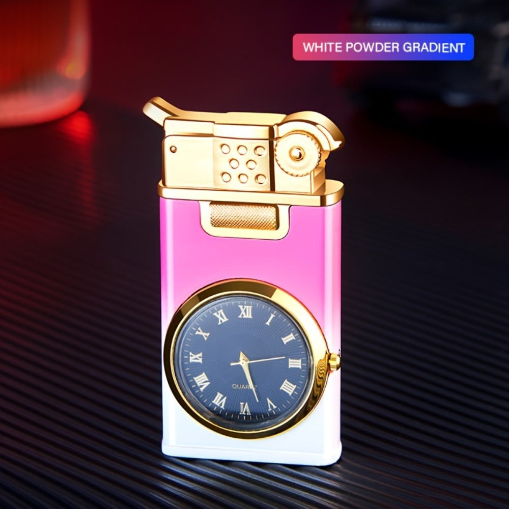 DataBio Quartz-Dial Torch Lighter with Rectangular Body, Dual Flame Outlets and Two Finishes