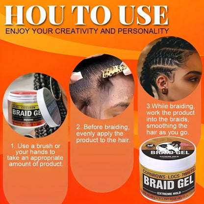 Extreme Hold Braid Gel & Edge Control Hair Wax Pomade – Anti-Frizz, Moisturizing, Long-Lasting for Braids, Locs, Twists & Sleek Styles