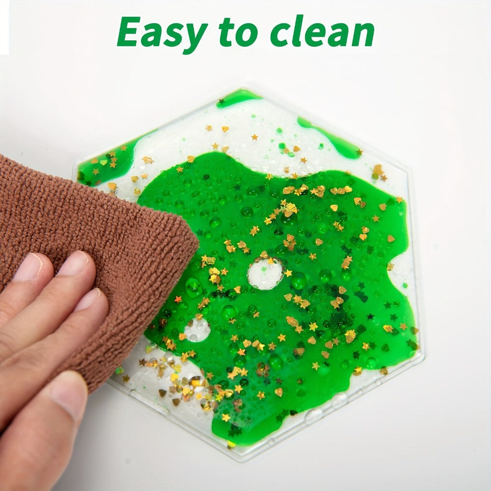 12-Piece Liquid-Filled Flexible Tile Set in Square or Hexagon Shapes for Wall or Floor Display