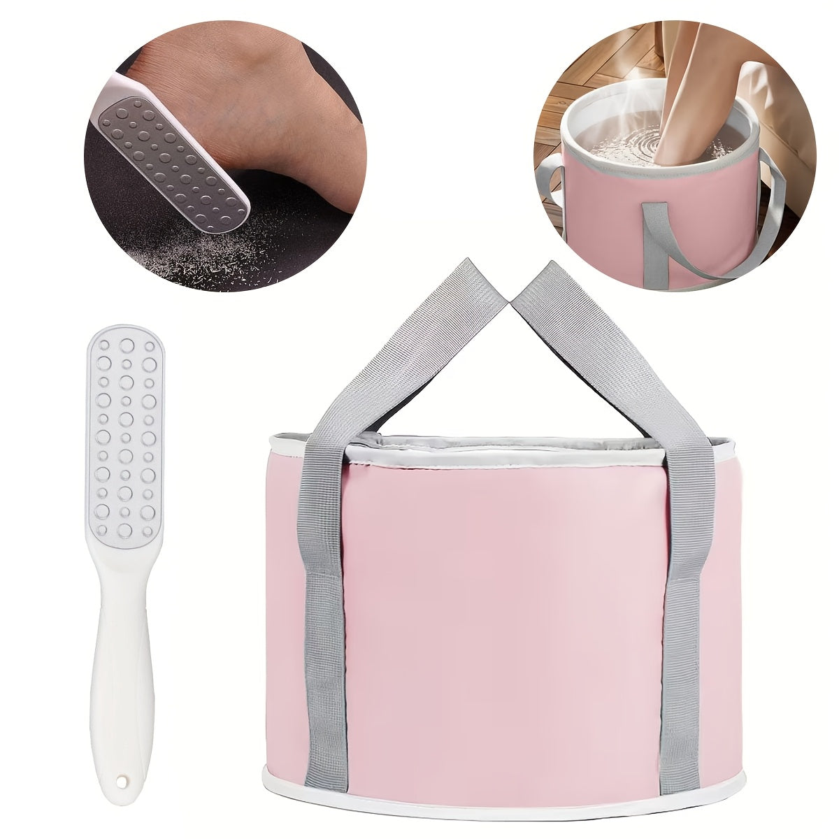 Foot Scrubber & Foldable Foot Soak Tub Set, Dead Skin Remover Callus Exfoliator with Portable Collapsible