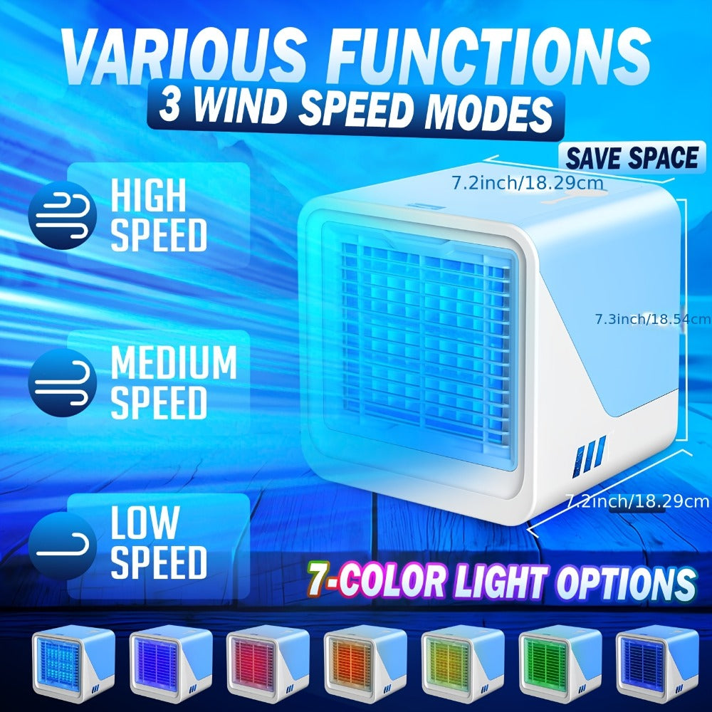 Portable Air Cooler 3-in-1 Mini Personal Air Conditioner Humidifier Fan with Atmosphere Light for Entryways, Bedrooms and Living Spaces