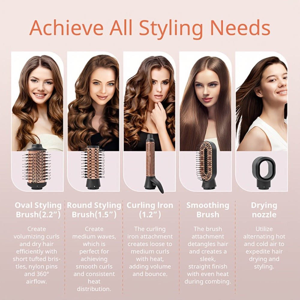 Negative Ion Hair Dryer Brush 4-in-1 Hot Air Styler, Curl, Straighten, Scalp Massage & Blow Dry, Adjustable Heat & Wind Speed