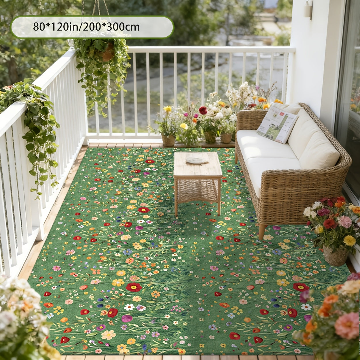 Area Rug Washable Foldable Indoor Outdoor Mat in Five Sizes for Patio, Garden, Picnic or Camping