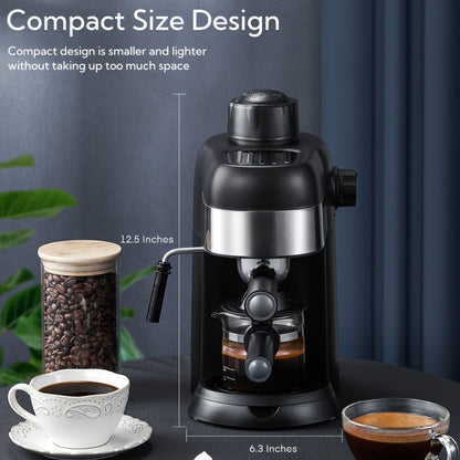 Espresso Machine 3.5 Bar Steam 4 Cup Cappuccino & Latte Maker with Milk Frother for Entryways, Bedrooms and Living Spaces