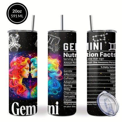 Insulated Tumbler 20oz Zodiac Horoscope 304 Stainless Steel with Lid, Straw and 12 Sign Choices