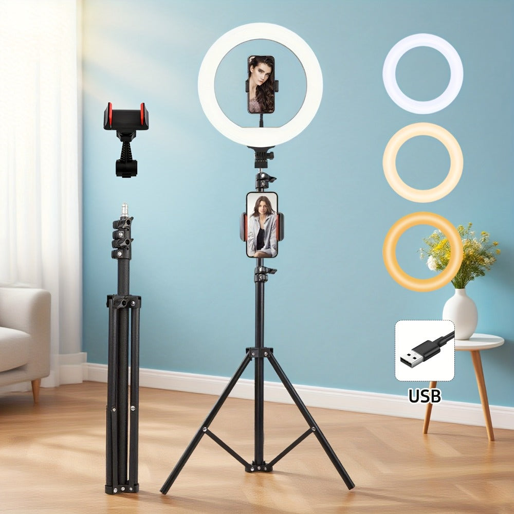 10-Inch Standard or RGB LED Ring Light with 43- or 63-Inch Tripod and Phone Holder Options